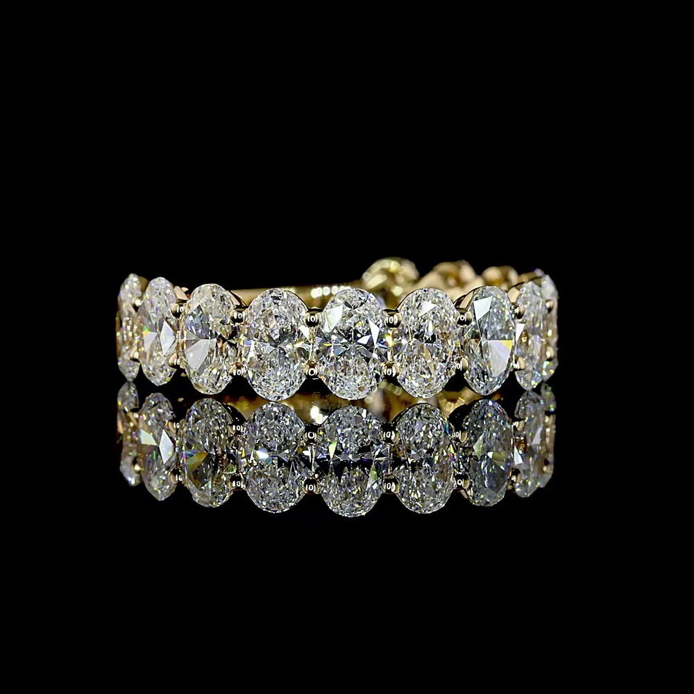 14K Yellow Gold 3/4 Eternity Band with North-South Prong Set Oval Lab Diamonds - 3.25 Carat Total Weight, E-F Color VS1 Clarity - Covaloro Fine Jewelry
