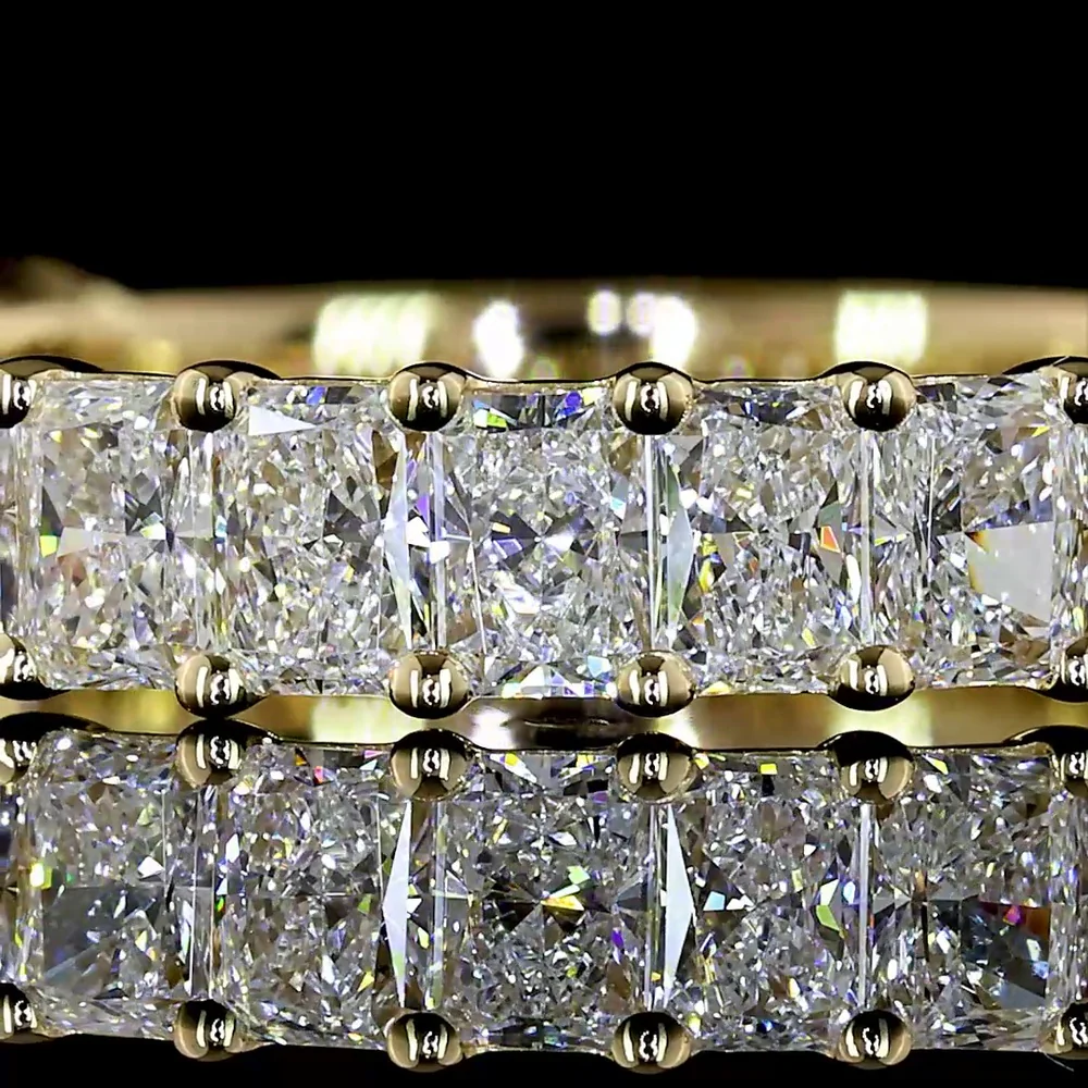 14K Yellow Gold 3/4 Eternity Band with North-South Prong Set Radiant Cut Lab Diamonds - 1.80 Carat Total Weight - Covaloro Fine Jewelry - Image 2