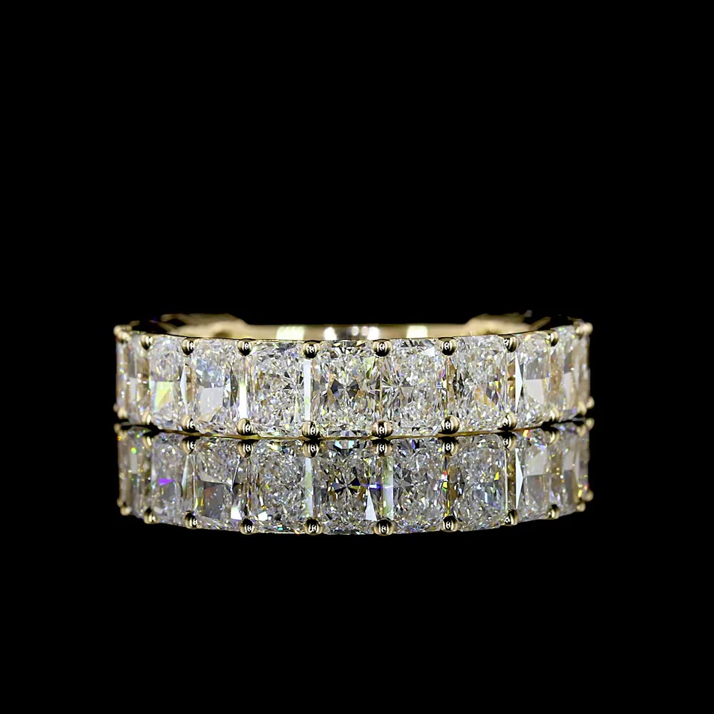 14K Yellow Gold 3/4 Eternity Band with North-South Prong Set Radiant Cut Lab Diamonds - 3.21 Carat Total Weight, E-F Color, VS1 Clarity - Covaloro Fine Jewelry