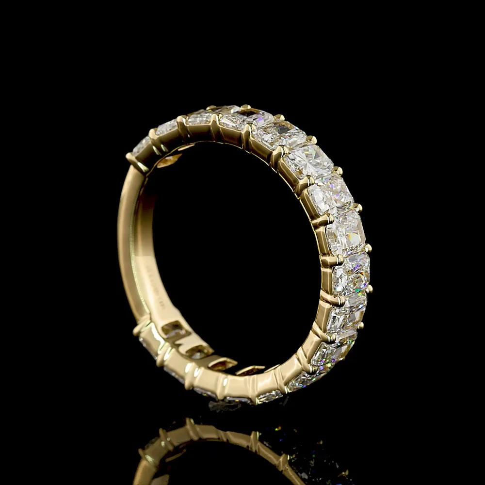 14K Yellow Gold 3/4 Eternity Band with North-South Prong Set Radiant Cut Lab Diamonds - 3.21 Carat Total Weight, E-F Color, VS1 Clarity - Covaloro Fine Jewelry - Image 3