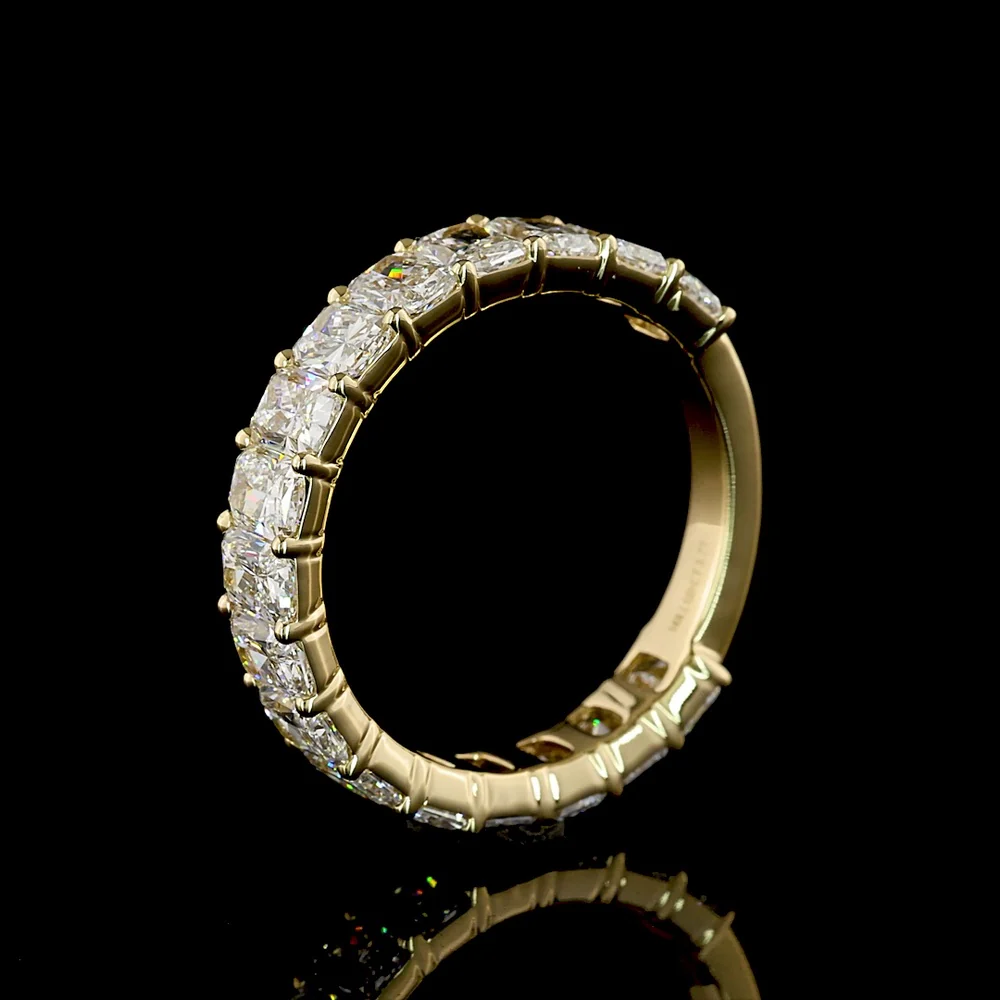 14K Yellow Gold 3/4 Eternity Band with North-South Prong Set Radiant Cut Lab Diamonds - 3.21 Carat Total Weight, E-F Color, VS1 Clarity - Covaloro Fine Jewelry - Image 4