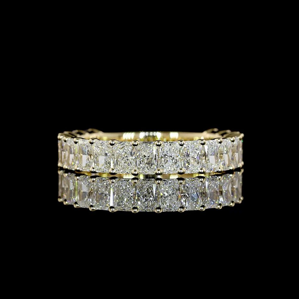 14K Yellow Gold 3/4 Eternity Band with North-South Prong Set Radiant Cut Natural Diamonds - 2.08 Carat Total Diamond Weight - Covaloro Fine Jewelry