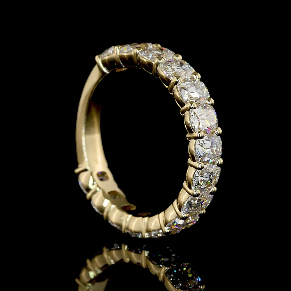 14K Yellow Gold 3/4 Eternity Band with Prong Set Antique Cushion Cut Lab Diamonds - 3.17 Carat Total Diamond Weight - Covaloro Fine Jewelry - Image 3