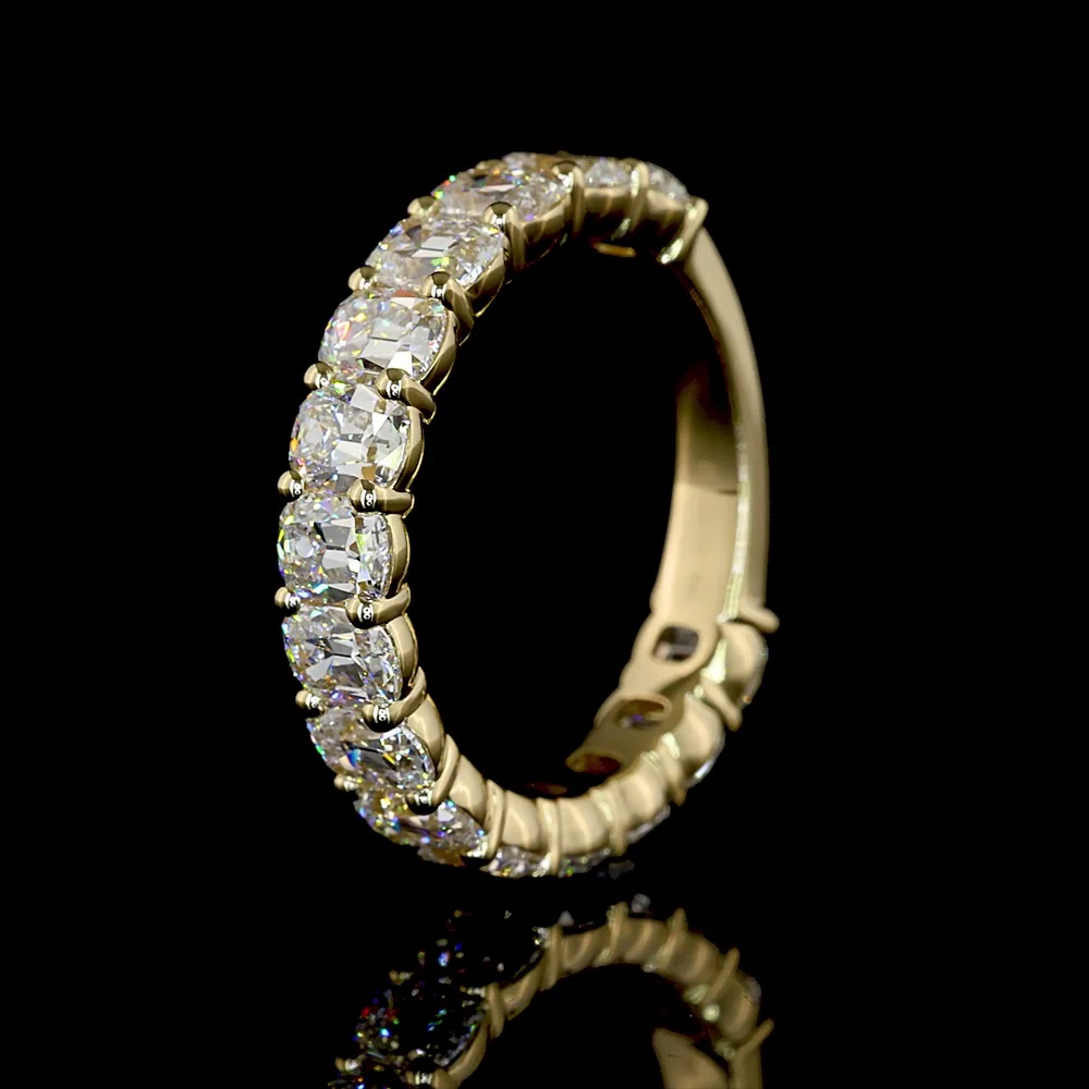 14K Yellow Gold 3/4 Eternity Band with Prong Set Antique Cushion Cut Lab Diamonds - 3.17 Carat Total Diamond Weight - Covaloro Fine Jewelry - Image 4