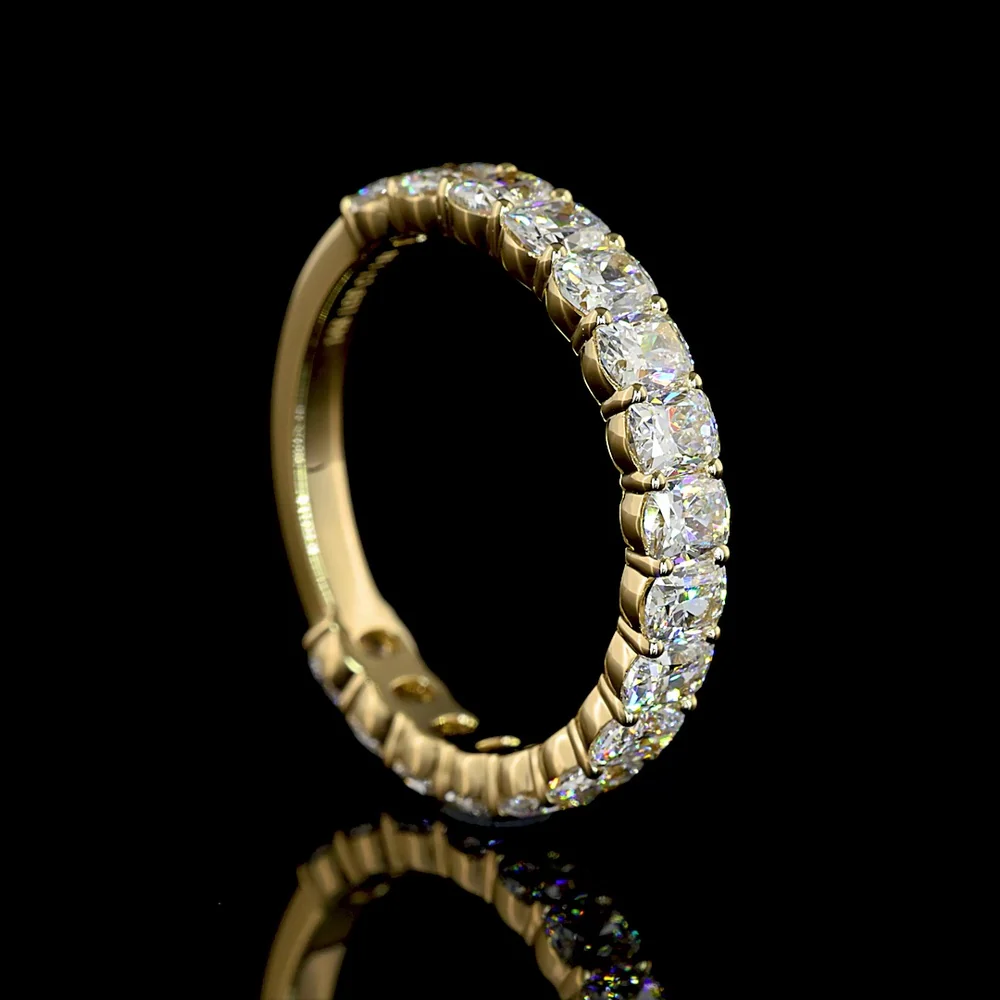 14K Yellow Gold 3/4 Eternity Band with Prong Set Cushion Brilliant Cut Lab Diamonds - 1.88 Carat Total Weight (Visible Face) - Covaloro Fine Jewelry - Image 3