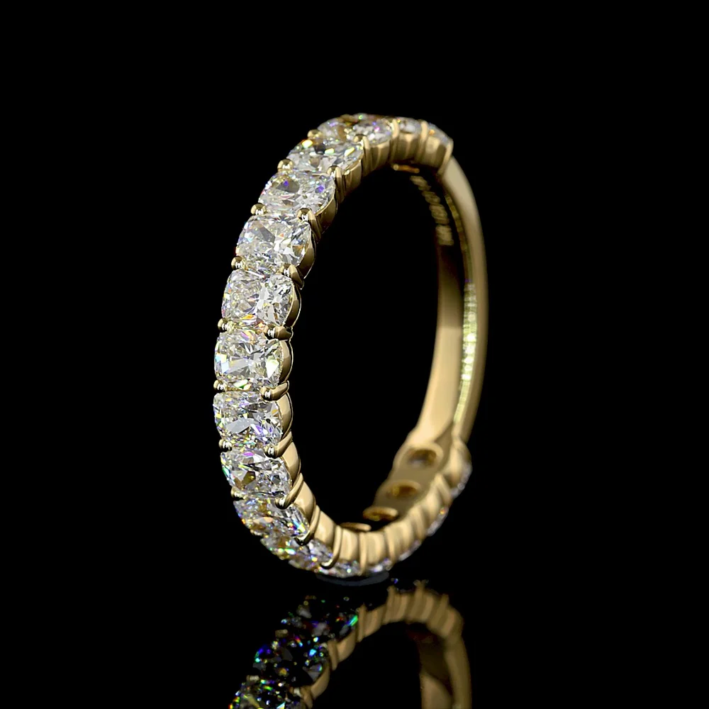 14K Yellow Gold 3/4 Eternity Band with Prong Set Cushion Brilliant Cut Lab Diamonds - 1.88 Carat Total Weight (Visible Face) - Covaloro Fine Jewelry - Image 4