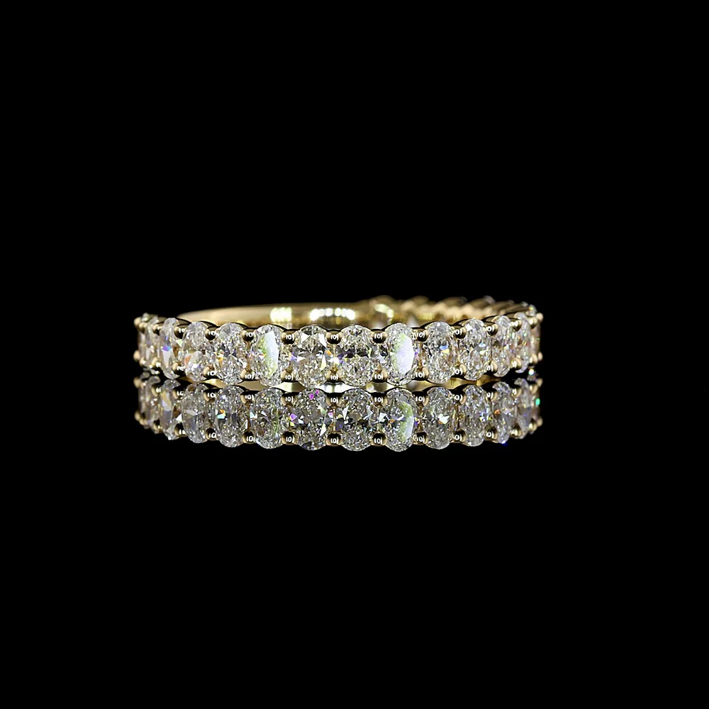 14K Yellow Gold 3/4 Eternity Band with Prong Set Oval Cut Lab Diamonds - 1.07 Carats Total Diamond Weight - Covaloro Fine Jewelry