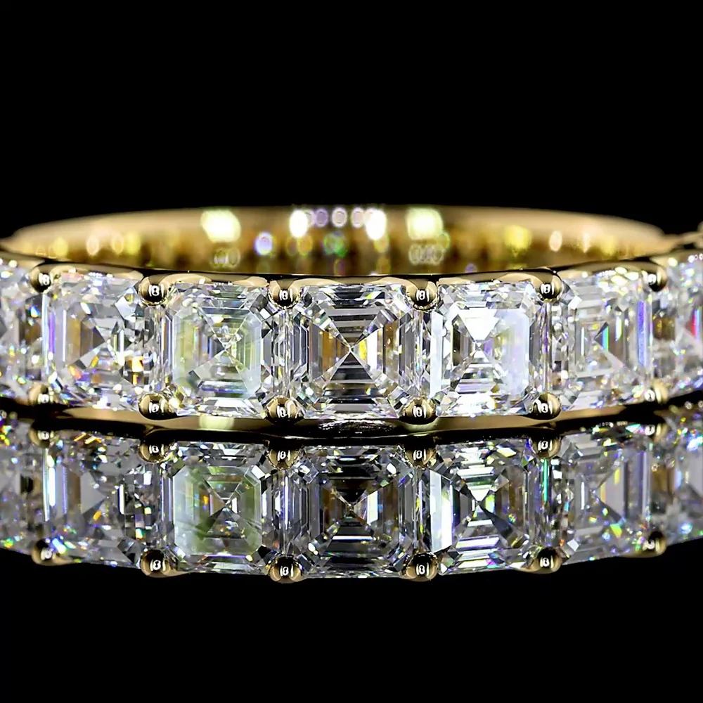14K Yellow Gold 3/4 Eternity Band with U-Prong Set Asscher Cut Lab Diamonds - 1.96 Carats Total Diamond Weight - Covaloro Fine Jewelry - Image 2