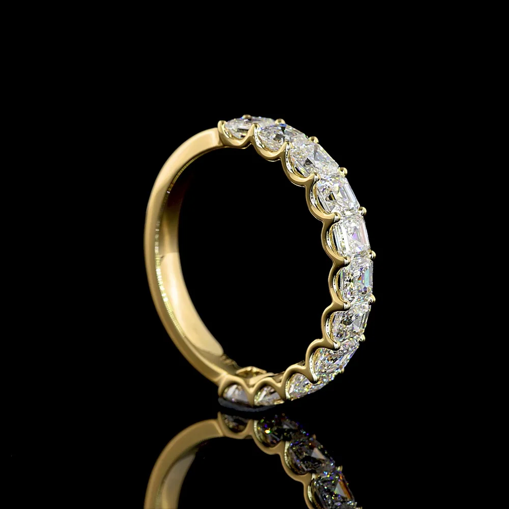 14K Yellow Gold 3/4 Eternity Band with U-Prong Set Asscher Cut Lab Diamonds - 1.96 Carats Total Diamond Weight - Covaloro Fine Jewelry - Image 3