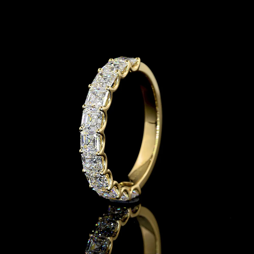 14K Yellow Gold 3/4 Eternity Band with U-Prong Set Asscher Cut Lab Diamonds - 1.96 Carats Total Diamond Weight - Covaloro Fine Jewelry - Image 4