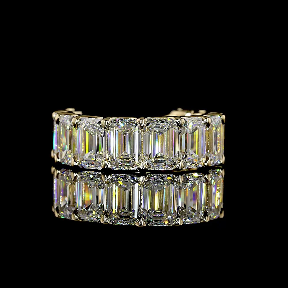 14K Yellow Gold 3/4 Eternity Band with U-Prong Set Emerald Cut Lab Diamonds - 9.53 Carats Total Diamond Weight - Covaloro Fine Jewelry