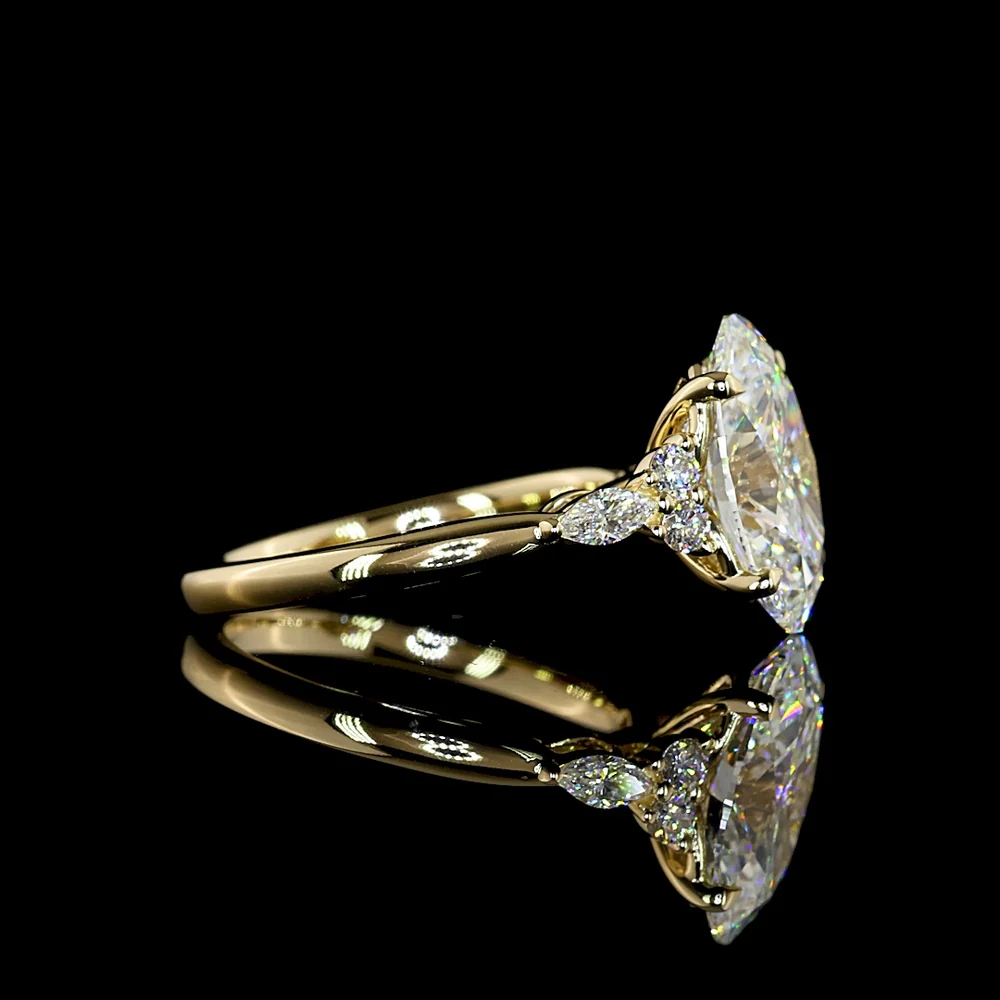 14K Yellow Gold 3.48 Carat Oval Cut Lab Diamond Statement Ring with Marquise and Round Accents - F VS1 Center - Covaloro Fine Jewelry - Image 2