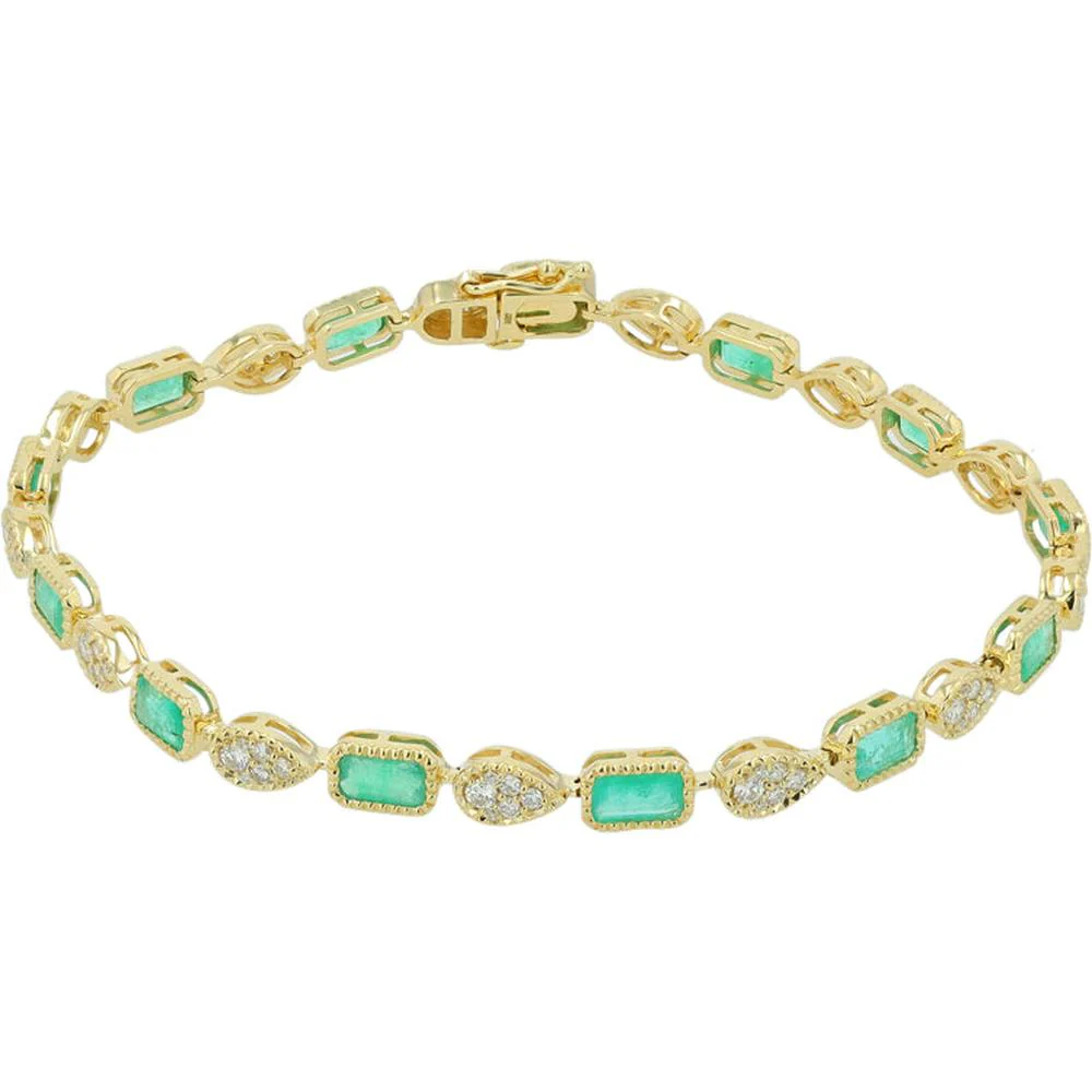 14K Yellow Gold 3.65 Carat Emerald and Diamond Tennis Bracelet - 0.85 Carat Total Diamond Weight - Image 2
