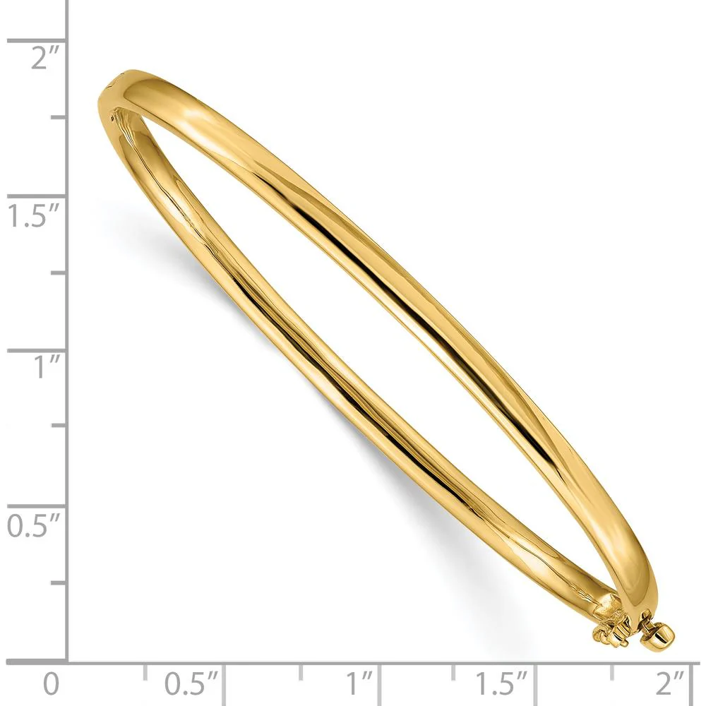 14K Yellow Gold 3.6mm Polished Solid Hinged Oval Bangle Bracelet by Oro Pregiato - Image 3