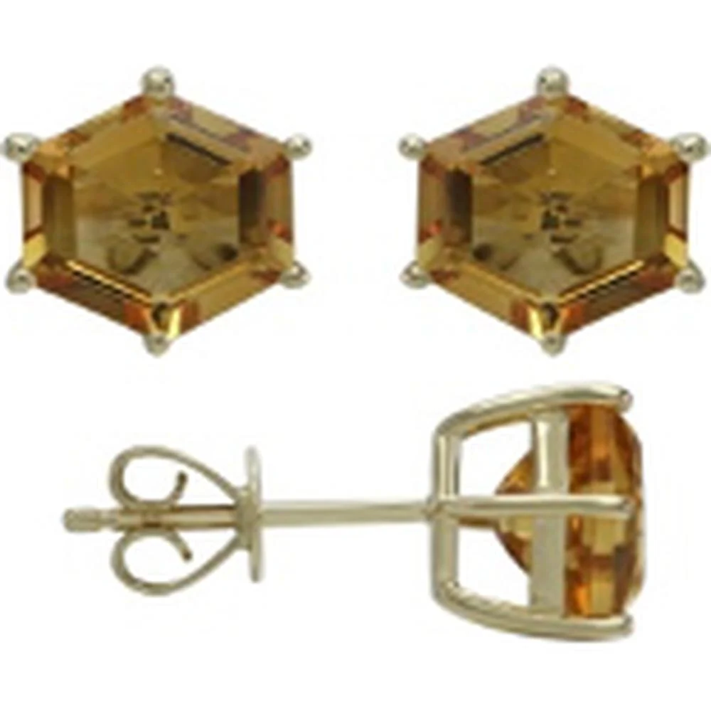 14K Yellow Gold 3.80 Carat Hexagon Citrine Stud Earrings - EFFY