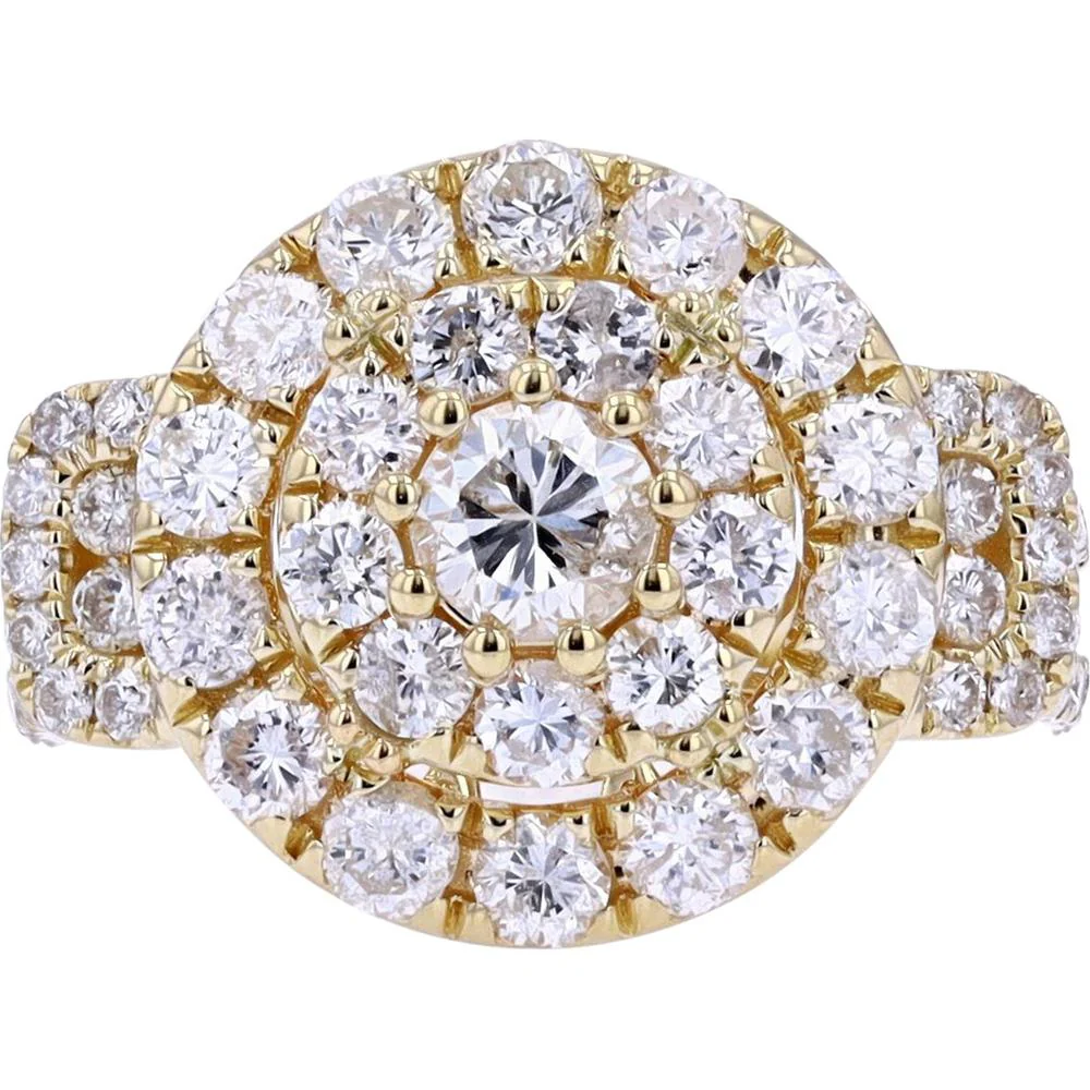 14K Yellow Gold 3 - Carat Diamond Cluster Ring with Brilliant Round Diamonds - 3.00 Carat Total Diamond Weight