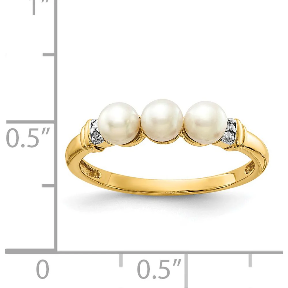 14K Yellow Gold 3-Pearl Ring with Round Diamonds - 0.006 Carat Total Diamond Weight - Size 7 by Monteluci Fine Jewelry - Image 3