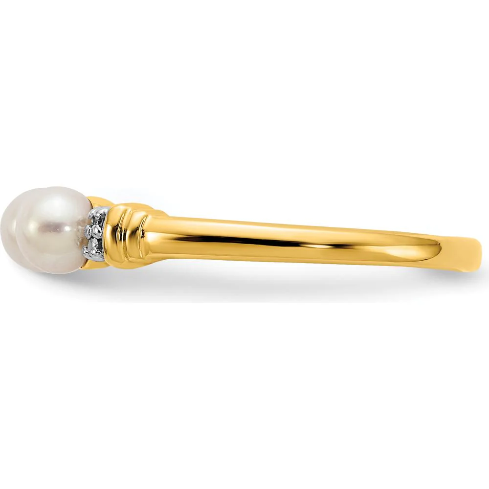 14K Yellow Gold 3-Pearl Ring with Round Diamonds - 0.006 Carat Total Diamond Weight - Size 7 by Monteluci Fine Jewelry - Image 4
