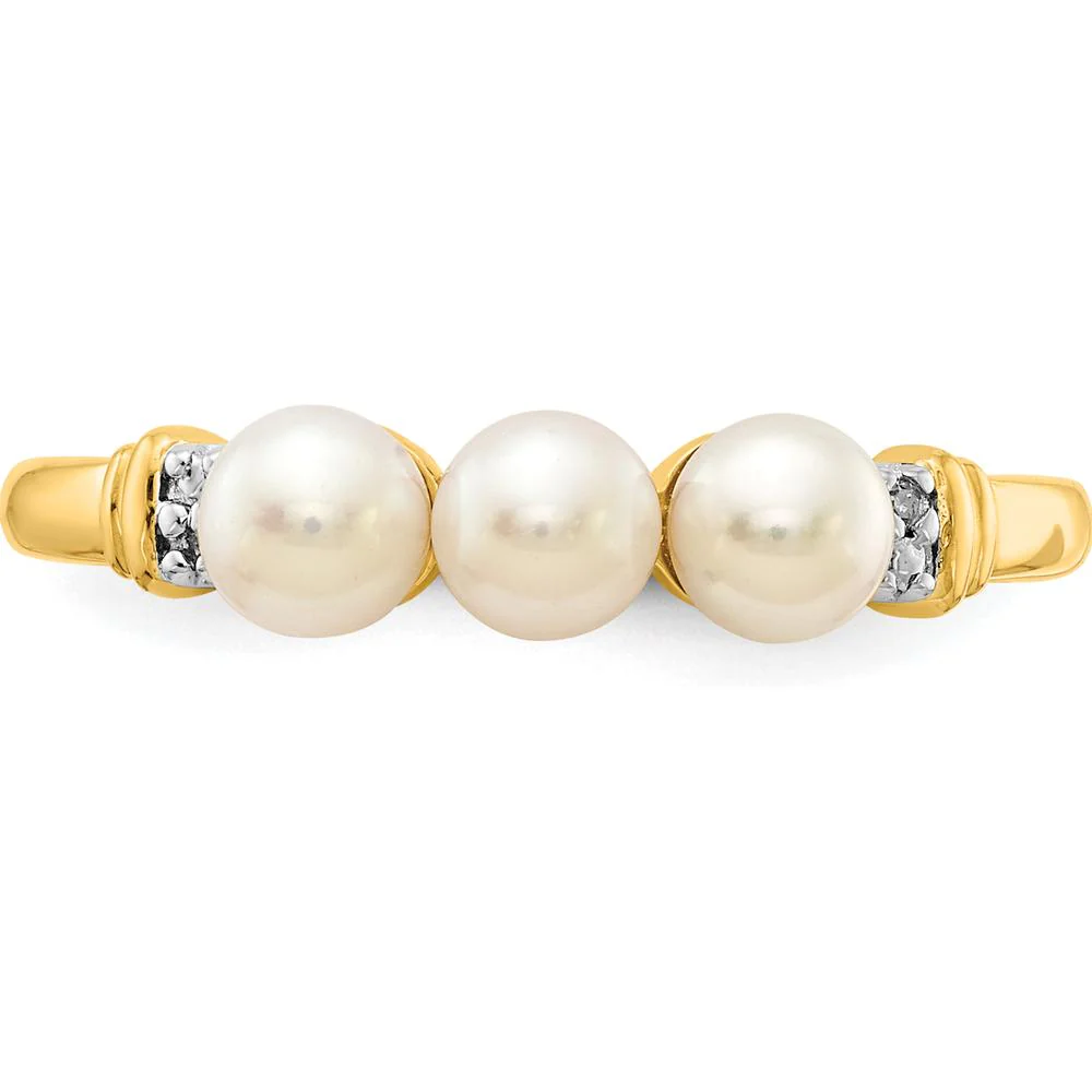 14K Yellow Gold 3-Pearl Ring with Round Diamonds - 0.006 Carat Total Diamond Weight - Size 7 by Monteluci Fine Jewelry - Image 5