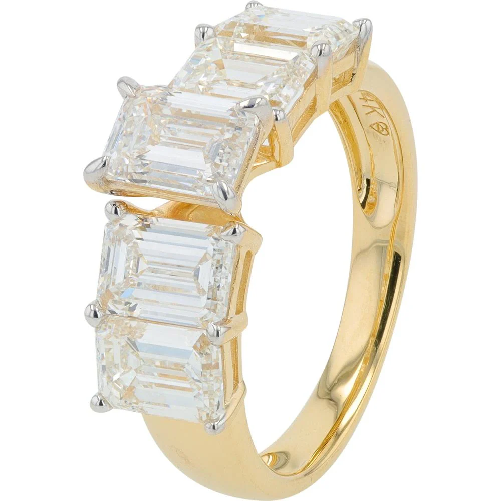 14K Yellow Gold 3-Stone Engagement Ring with Emerald Cut Lab Grown Diamonds - 4.00 Carat Total Diamond Weight