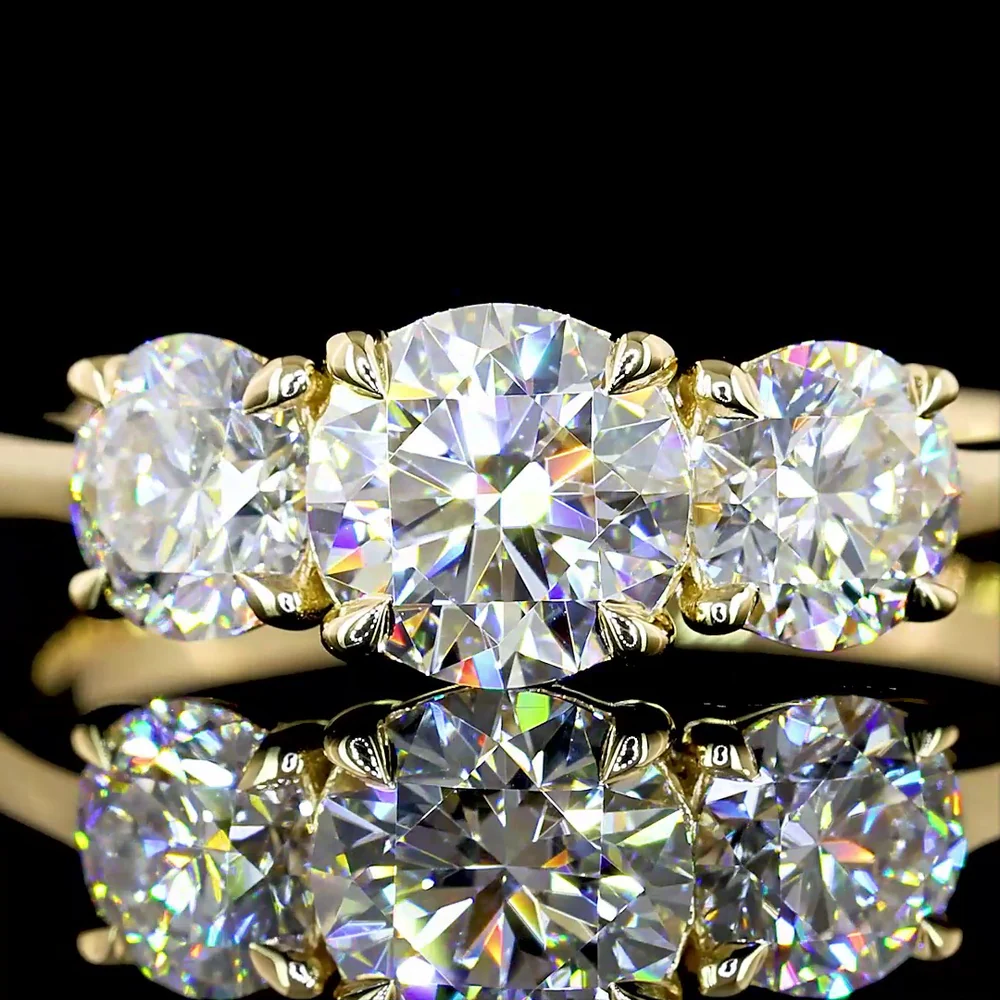 14K Yellow Gold 3-Stone Ring with 0.73 Carat Round Brilliant Center Lab Diamond and 0.67 Carat Side Stones - Total 1.40 Carats - Covaloro Fine Jewelry - Image 2