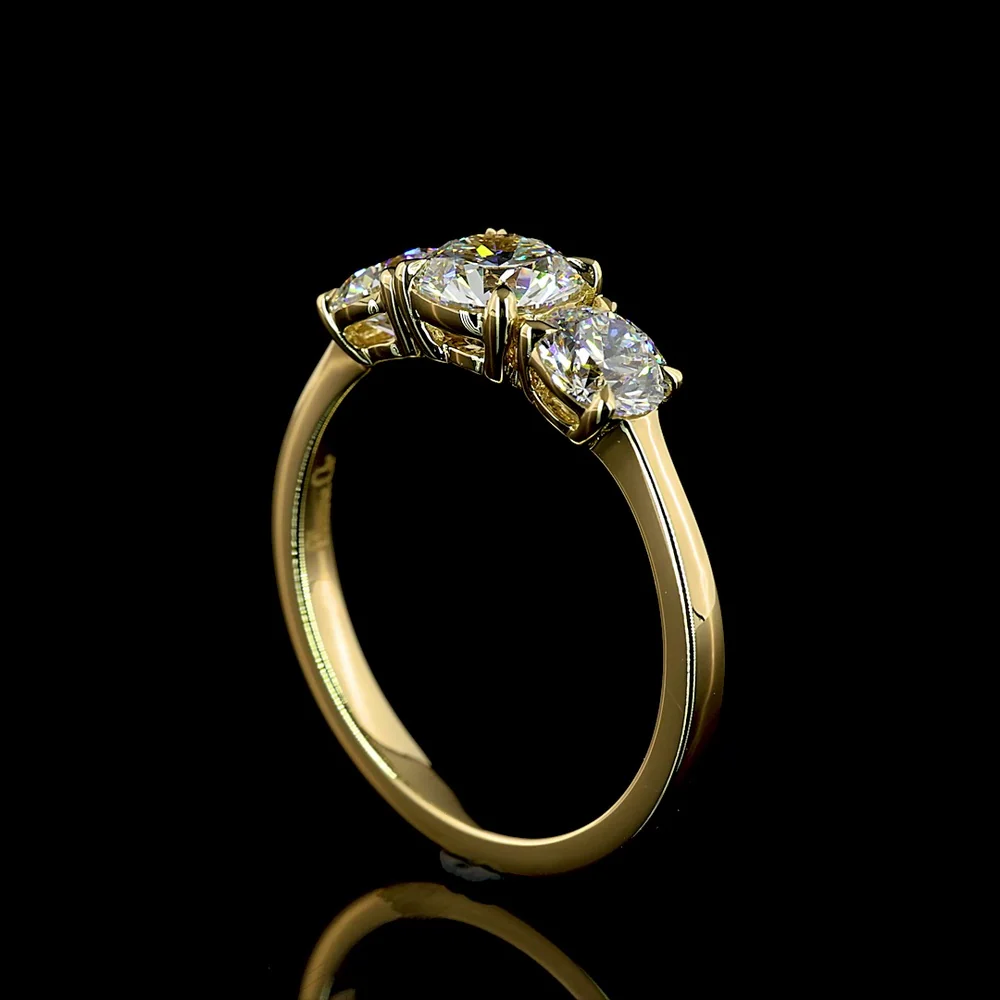 14K Yellow Gold 3-Stone Ring with 0.73 Carat Round Brilliant Center Lab Diamond and 0.67 Carat Side Stones - Total 1.40 Carats - Covaloro Fine Jewelry - Image 3