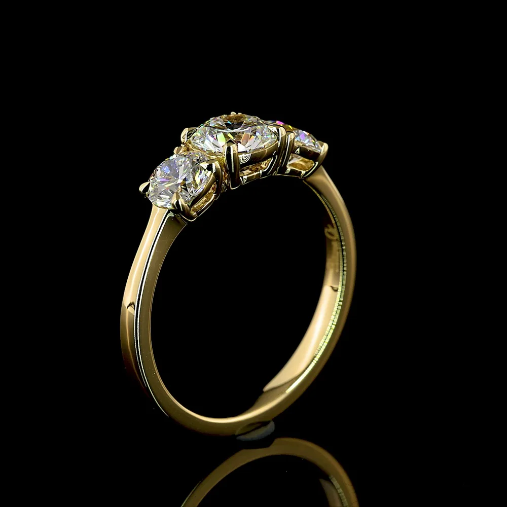 14K Yellow Gold 3-Stone Ring with 0.73 Carat Round Brilliant Center Lab Diamond and 0.67 Carat Side Stones - Total 1.40 Carats - Covaloro Fine Jewelry - Image 4