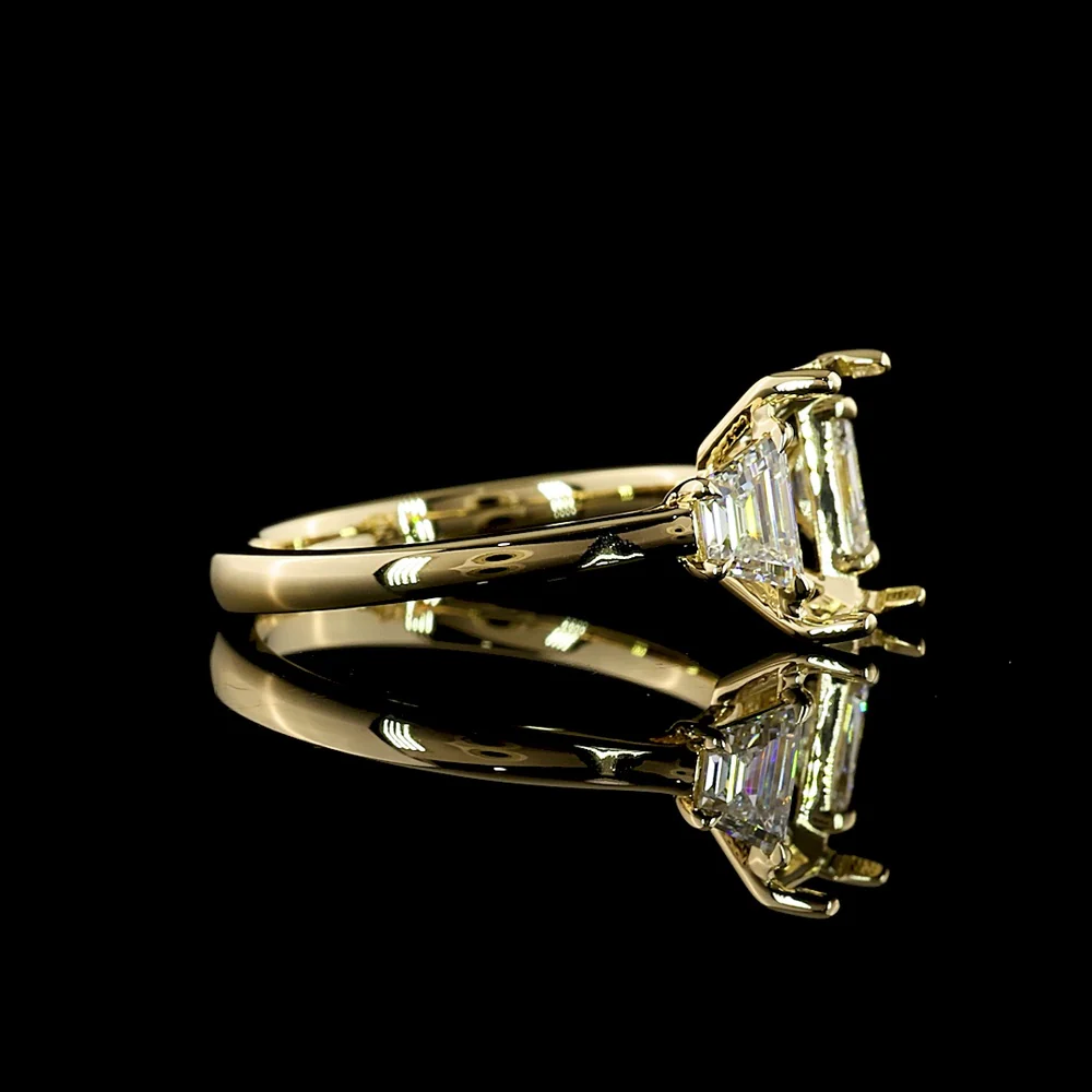 14K Yellow Gold 3-Stone Ring with 2.05 Carats Emerald Cut Lab Diamond and 0.64 Carats Trapezoid Side Stones - 2.69 Carats Total Diamond Weight - Covaloro Fine Jewelry - Image 2