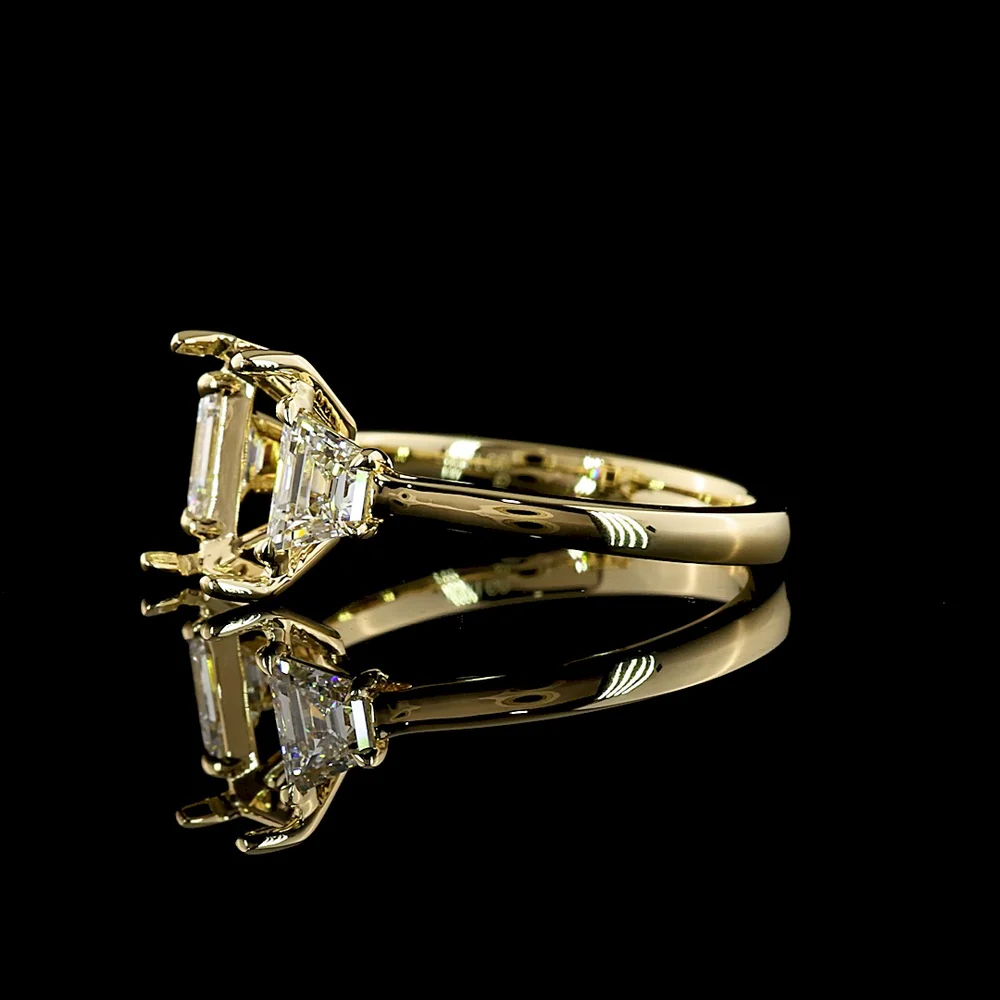 14K Yellow Gold 3-Stone Ring with 2.05 Carats Emerald Cut Lab Diamond and 0.64 Carats Trapezoid Side Stones - 2.69 Carats Total Diamond Weight - Covaloro Fine Jewelry - Image 3