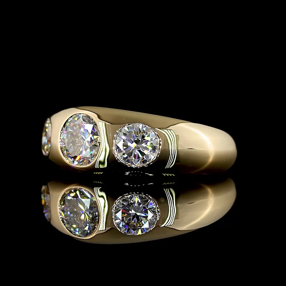 14K Yellow Gold 3-Stone Ring with Flush Set Round Lab Diamonds - 1.02 Carat Center, 2.07 Carats Total Diamond Weight - Covaloro Fine Jewelry - Image 3