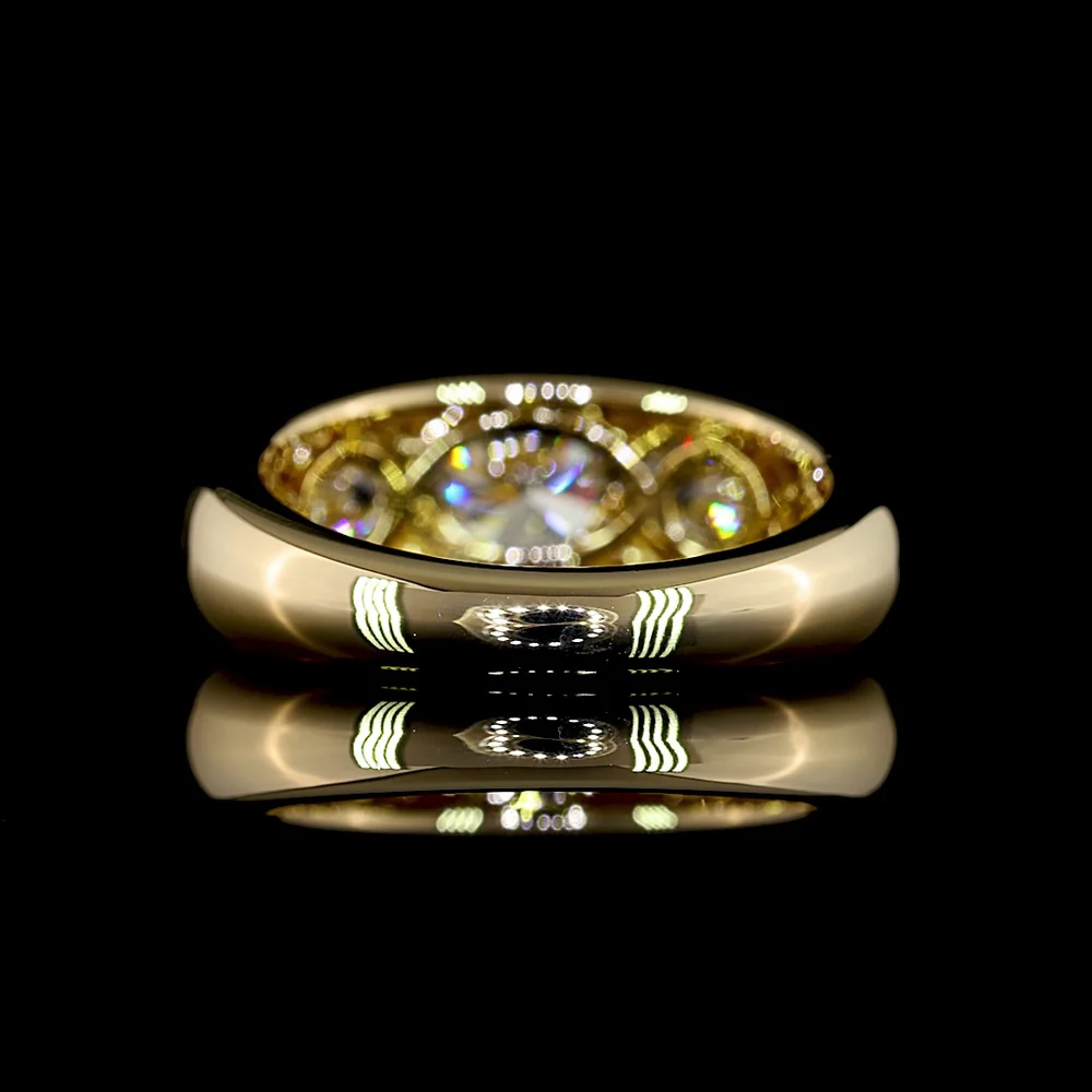 14K Yellow Gold 3-Stone Ring with Flush Set Round Lab Diamonds - 1.02 Carat Center, 2.07 Carats Total Diamond Weight - Covaloro Fine Jewelry - Image 4