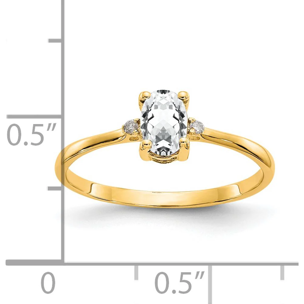 14K Yellow Gold 3-Stone Ring with Oval White Topaz & Round Diamonds - 0.55 Carat Total Gem Weight - Size 6 by Oro Pregiato - Image 3