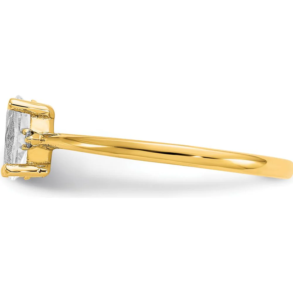 14K Yellow Gold 3-Stone Ring with Oval White Topaz & Round Diamonds - 0.55 Carat Total Gem Weight - Size 6 by Oro Pregiato - Image 4