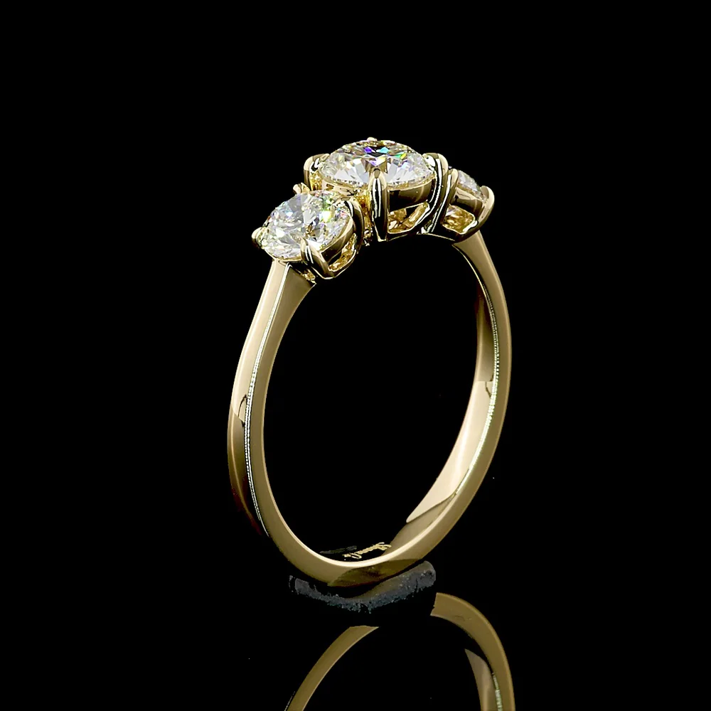 14K Yellow Gold 3-Stone Ring with Round Lab-Grown Diamonds - 1.44 Carats Total Weight (0.72 Carats Center D VVS2 & 0.72 Carats Side Stones E VS2) - Covaloro Fine Jewelry - Image 4