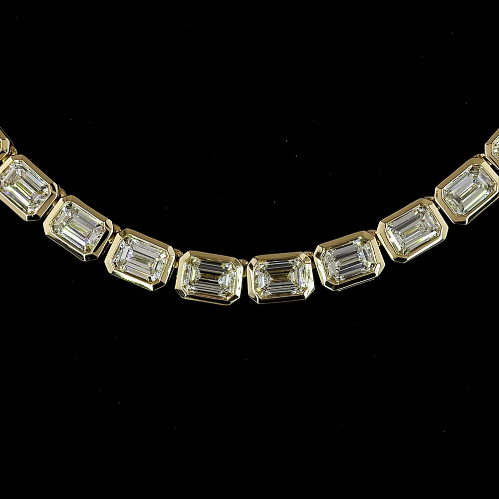 14K Yellow Gold 34-Stone East-West Emerald Cut Lab Diamond Tennis Necklace - 9.85 Carat Total Diamond Weight - Covaloro Fine Jewelry - Image 2