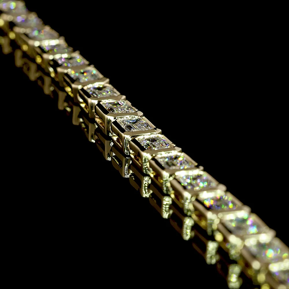 14K Yellow Gold 34-Stone East-West Emerald Cut Lab Diamond Tennis Necklace - 9.85 Carat Total Diamond Weight - Covaloro Fine Jewelry - Image 3