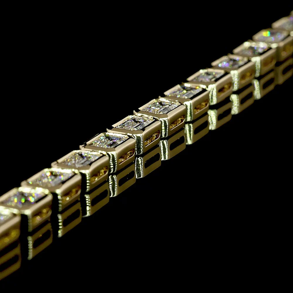 14K Yellow Gold 34-Stone East-West Emerald Cut Lab Diamond Tennis Necklace - 9.85 Carat Total Diamond Weight - Covaloro Fine Jewelry - Image 4
