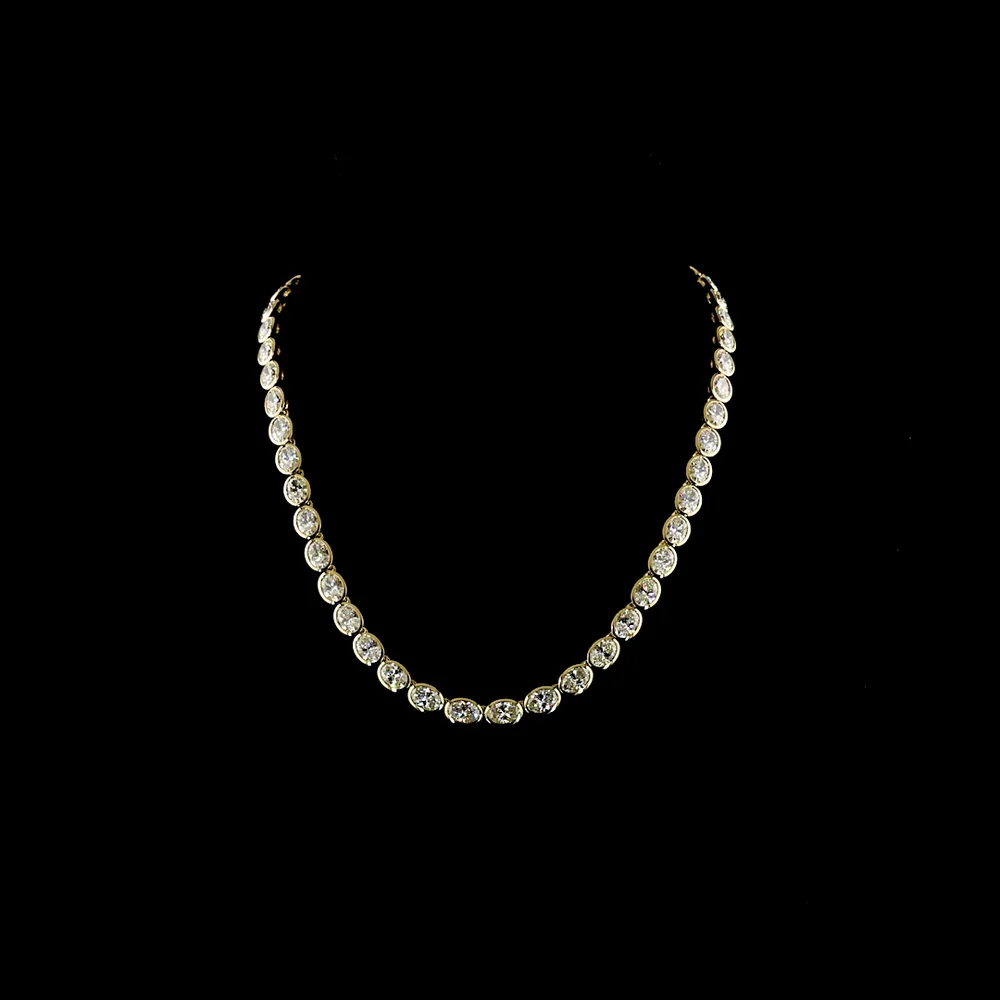 14K Yellow Gold 36.15 Carat Oval Diamond Tennis Necklace with East-West Bezel Set Lab Diamonds - 49 Stones E-F VS - Covaloro Fine Jewelry