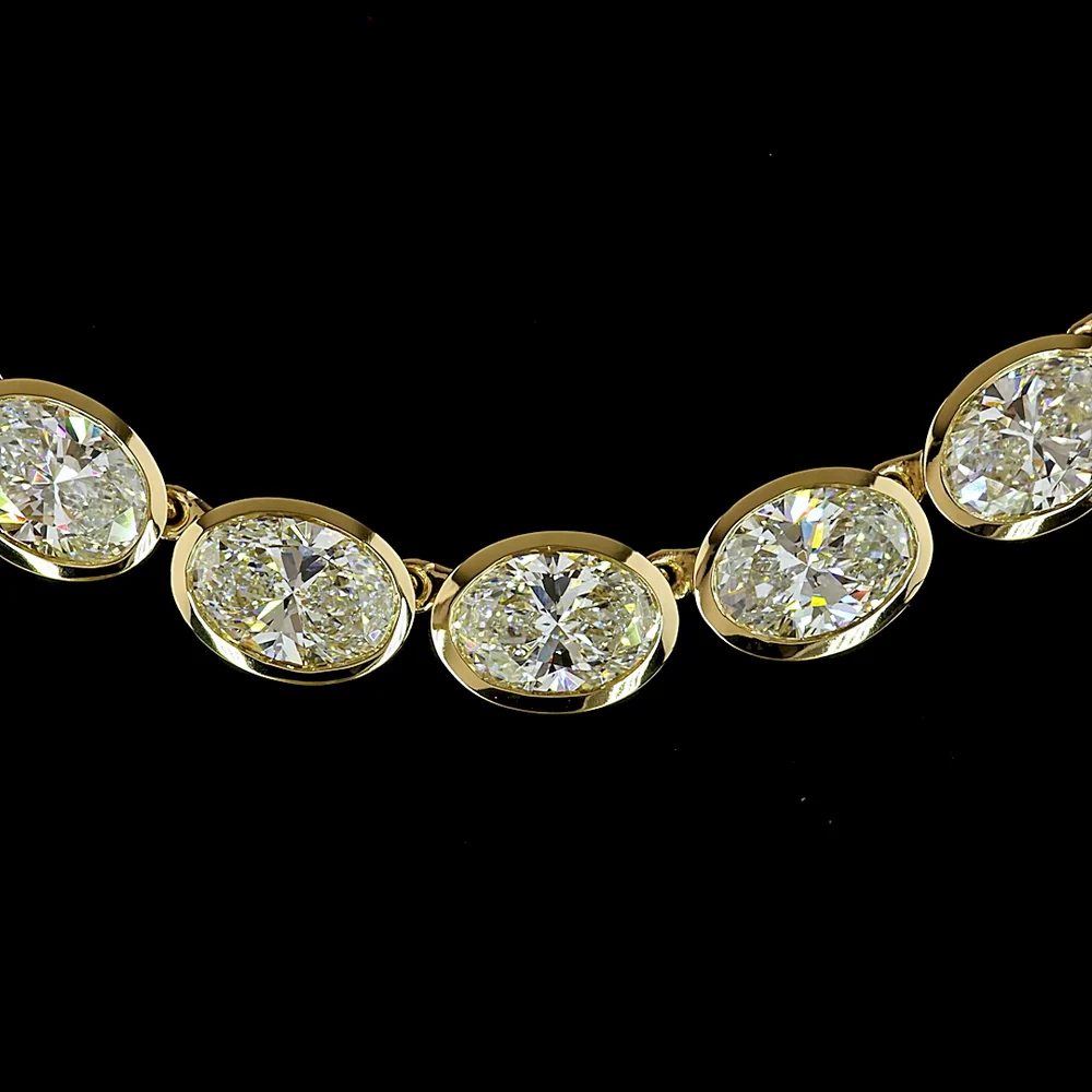 14K Yellow Gold 36.15 Carat Oval Diamond Tennis Necklace with East-West Bezel Set Lab Diamonds - 49 Stones E-F VS - Covaloro Fine Jewelry - Image 2