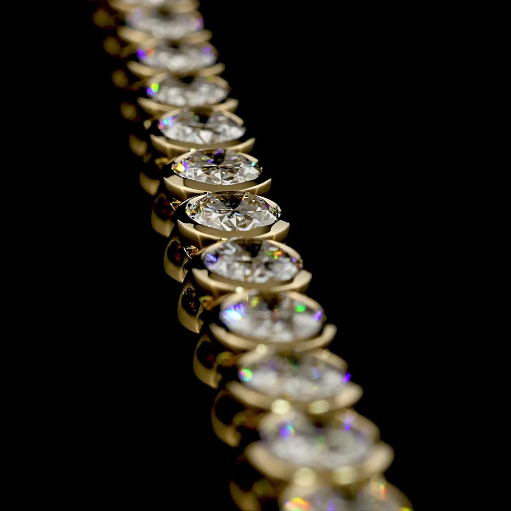14K Yellow Gold 36.15 Carat Oval Diamond Tennis Necklace with East-West Bezel Set Lab Diamonds - 49 Stones E-F VS - Covaloro Fine Jewelry - Image 3