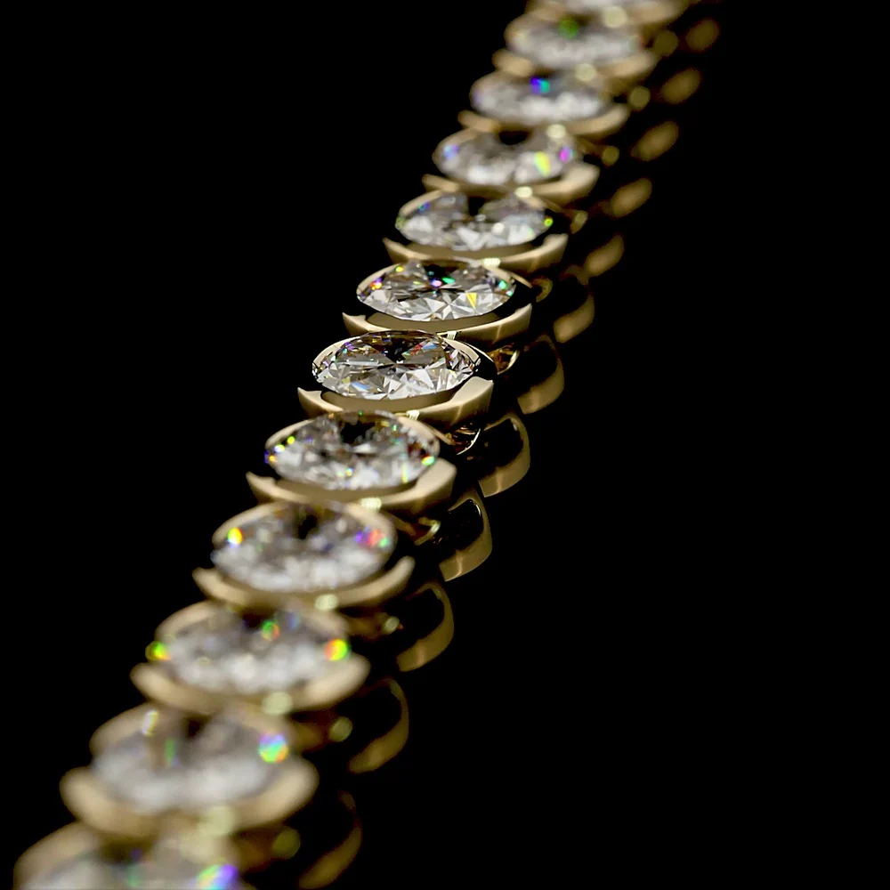 14K Yellow Gold 36.15 Carat Oval Diamond Tennis Necklace with East-West Bezel Set Lab Diamonds - 49 Stones E-F VS - Covaloro Fine Jewelry - Image 4