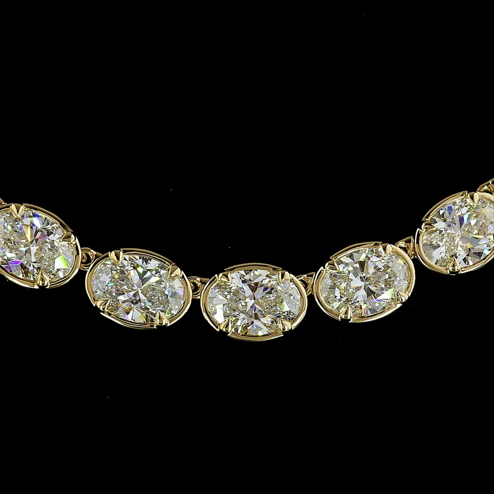 14K Yellow Gold 36.16 Carat Oval Cut Lab Diamond Tennis Necklace with East-West Bezel-Prong Setting - E-F Color VS1 Clarity - Covaloro Fine Jewelry - Image 2