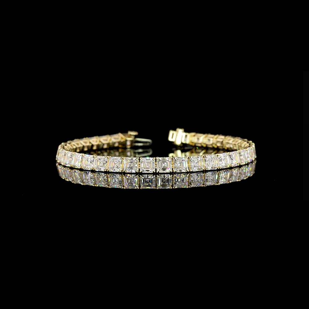 14K Yellow Gold 37-Stone Tennis Bracelet with Asscher Cut Lab Diamonds - 18.89 Carat Total Weight, E-F Color VS1 Clarity - Covaloro Fine Jewelry