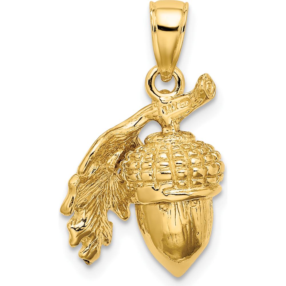 14K Yellow Gold 3D Acorn with Leaf Pendant - Nature-Inspired Charm with Polished Finish by Oro Pregiato - Image 3