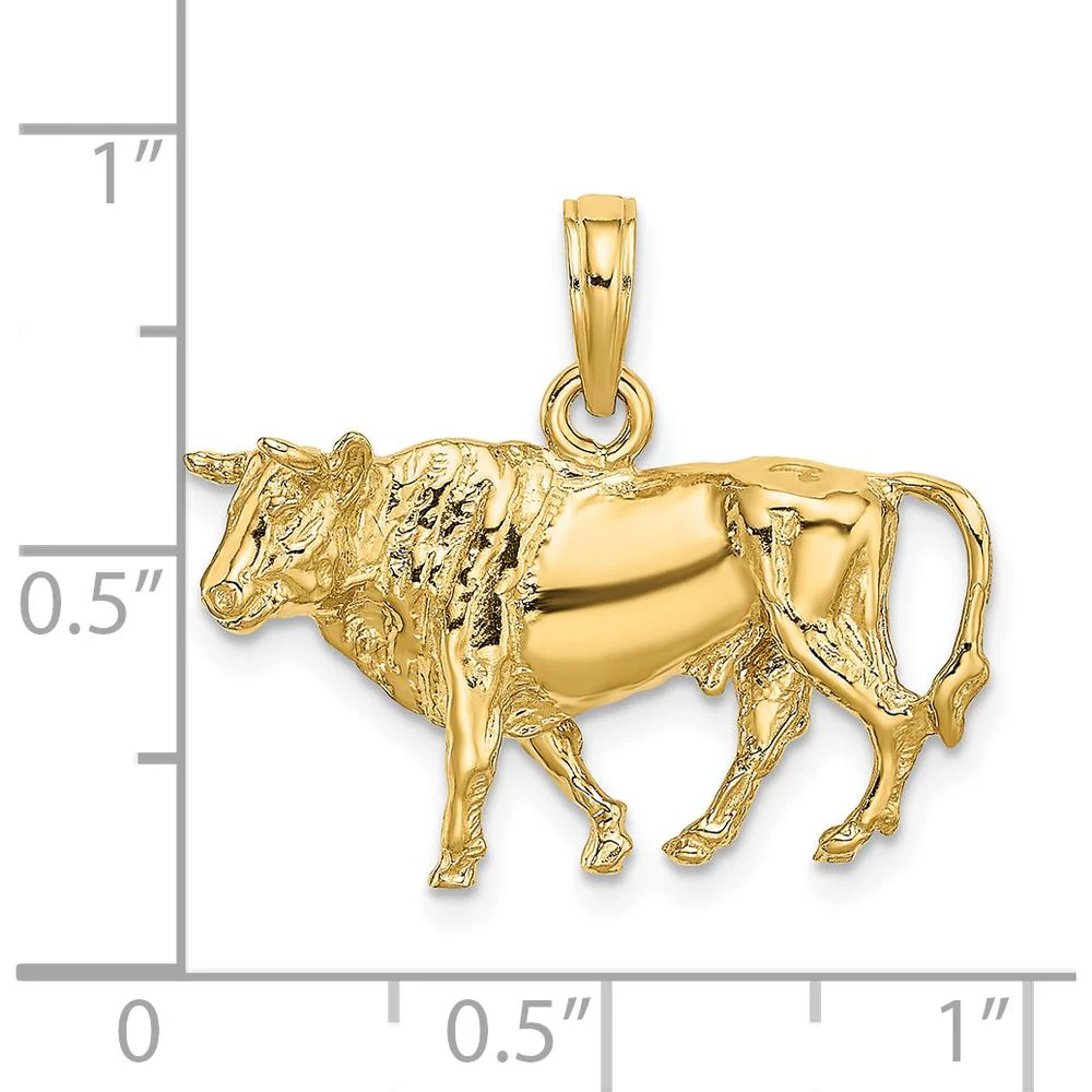 14K Yellow Gold 3D Bull with Horns Charm Pendant by Oro Pregiato - Image 3