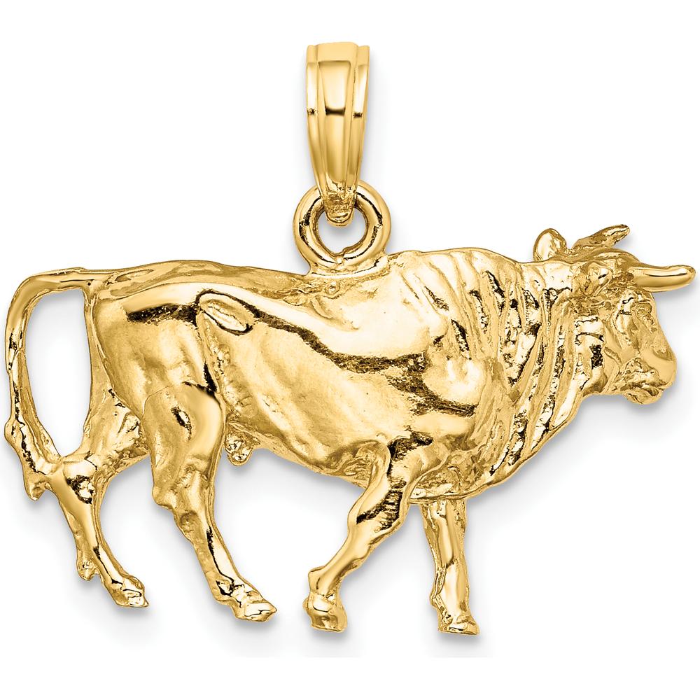 14K Yellow Gold 3D Bull with Horns Charm Pendant by Oro Pregiato - Image 4