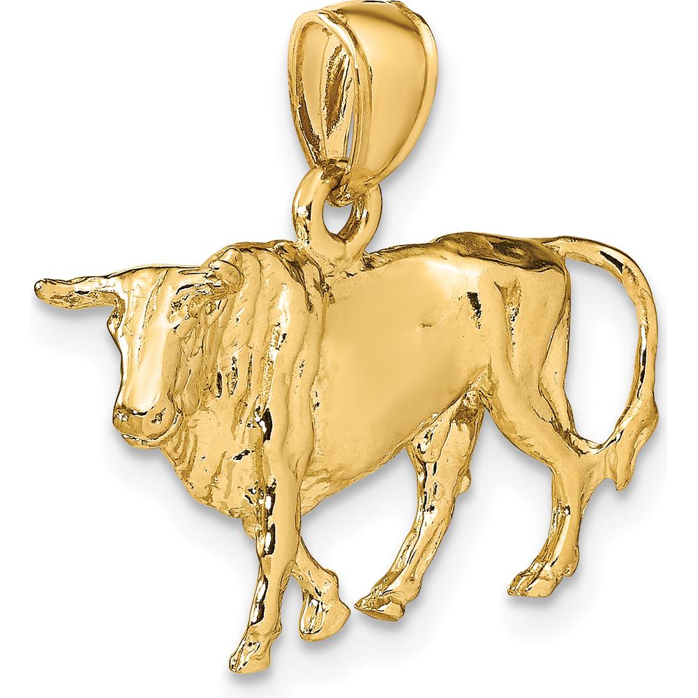 14K Yellow Gold 3D Bull with Horns Charm Pendant by Oro Pregiato - Image 5