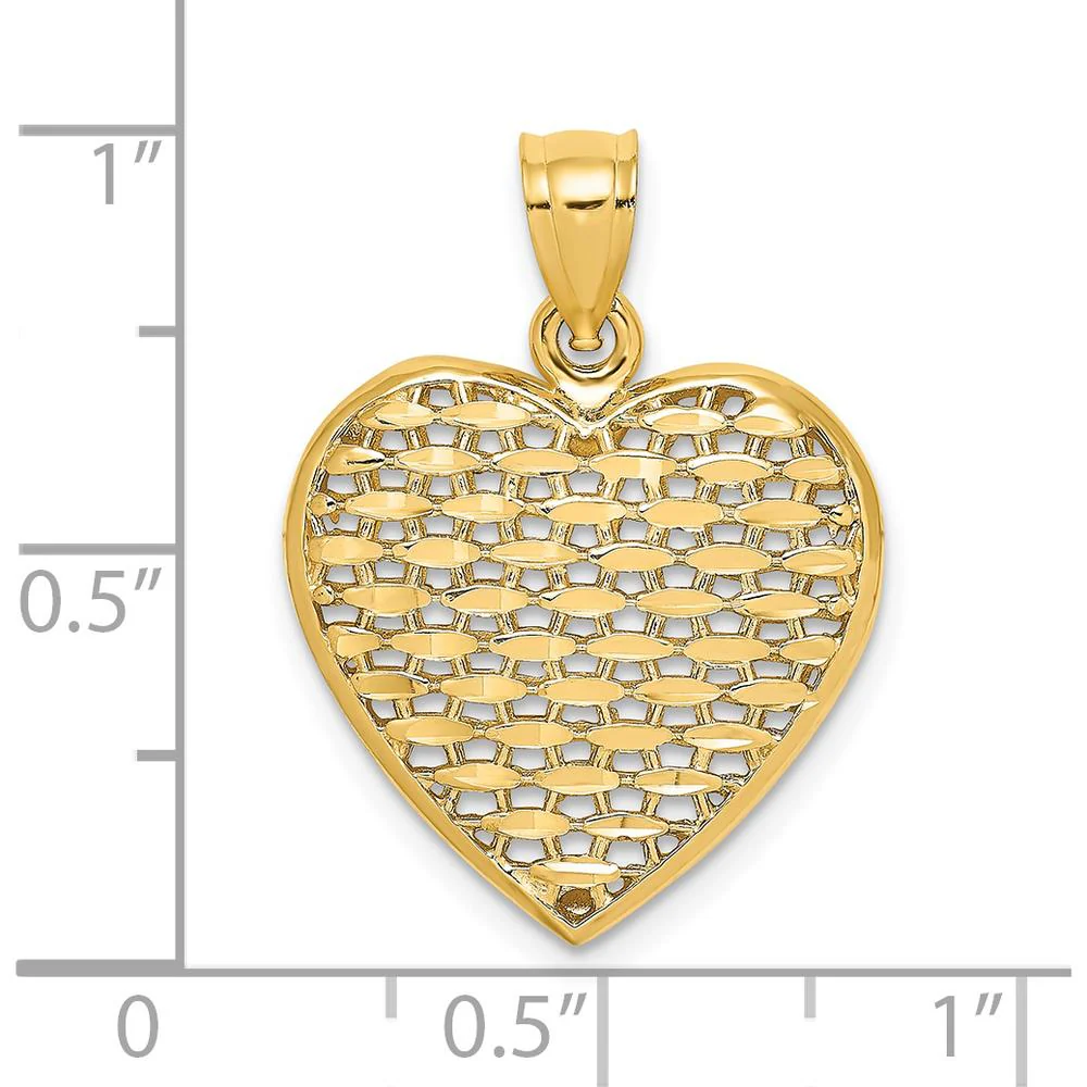 14K Yellow Gold 3D Diamond-Cut Puffed Heart Pendant Charm by Oro Pregiato - Image 3
