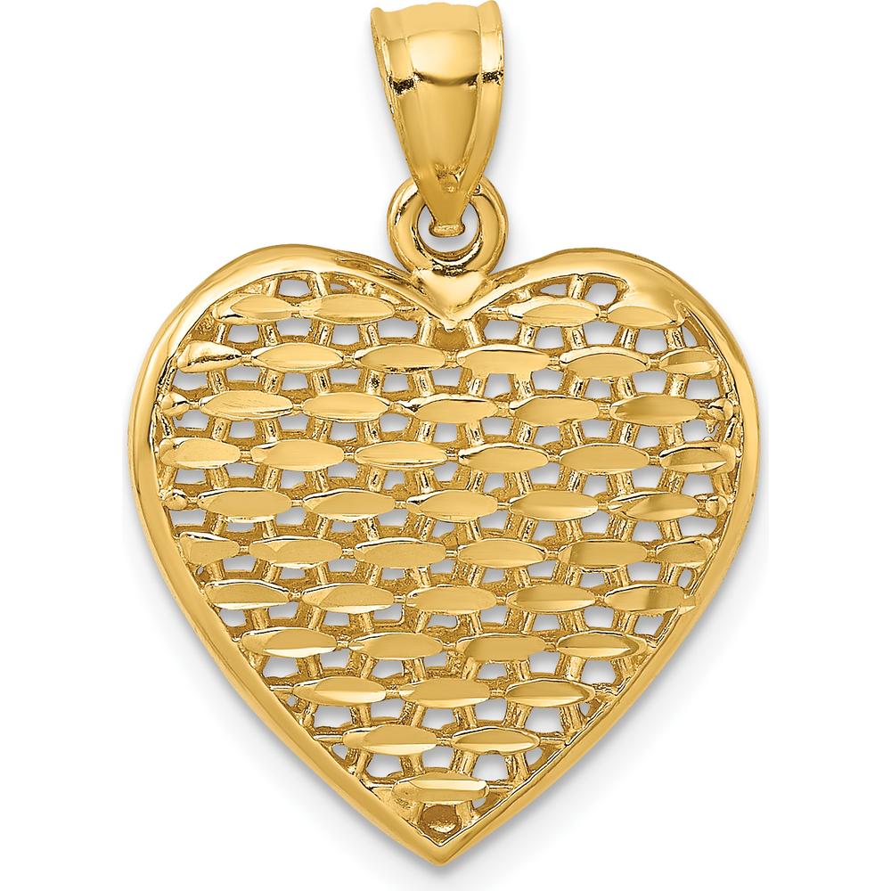 14K Yellow Gold 3D Diamond-Cut Puffed Heart Pendant Charm by Oro Pregiato - Image 4