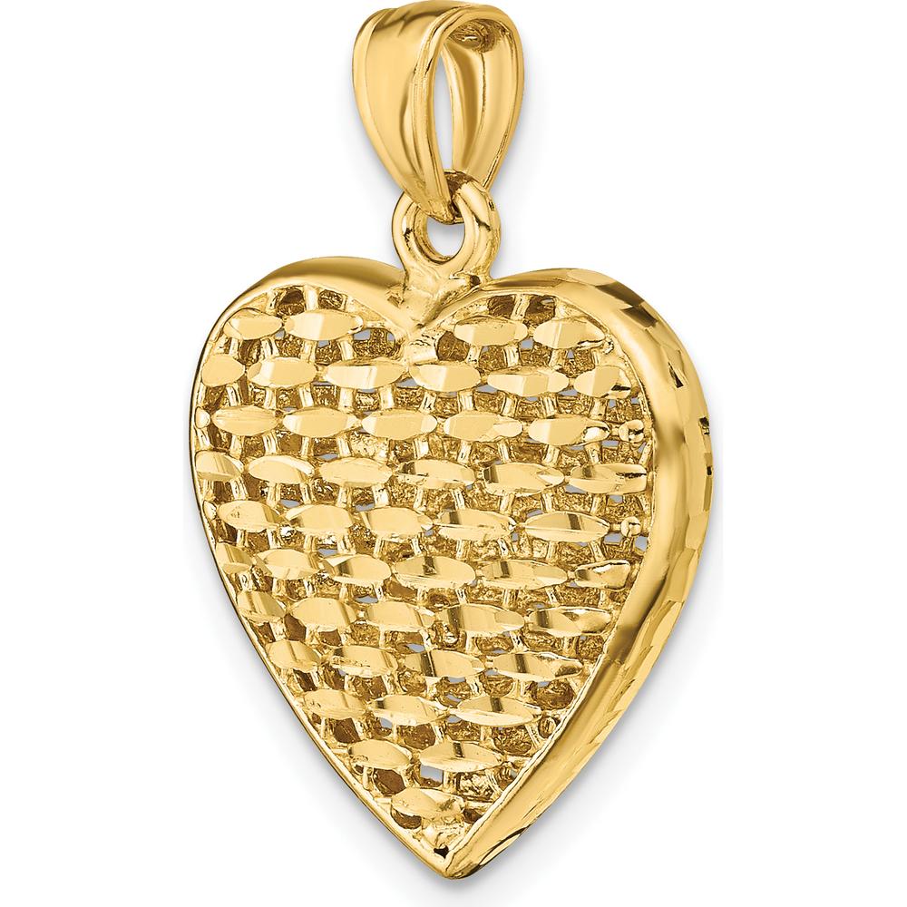 14K Yellow Gold 3D Diamond-Cut Puffed Heart Pendant Charm by Oro Pregiato - Image 5